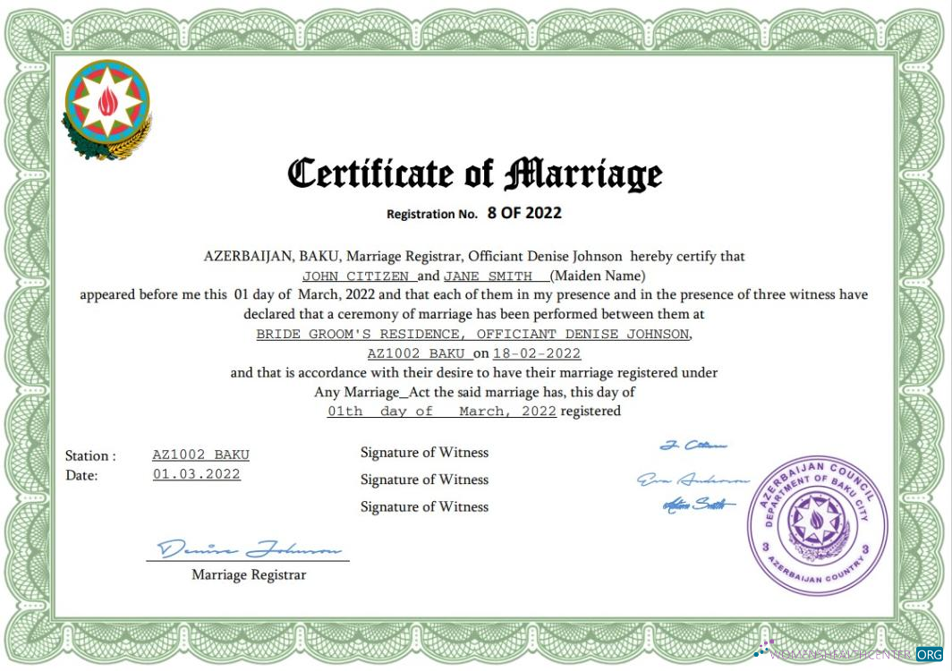 Download Azerbaijan marriage certificate Word and PDF template, Photoshop template